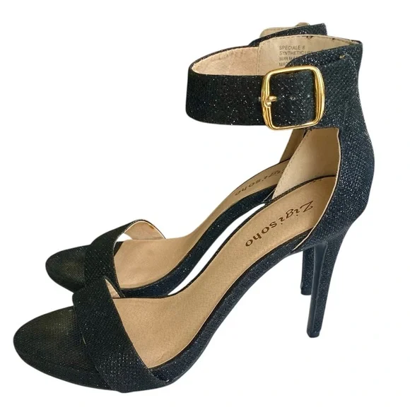 ZIGI SOHO High Heels Ankle Strap Open Toe Black Sparkle Women Size 8 - Picture 4 of 12